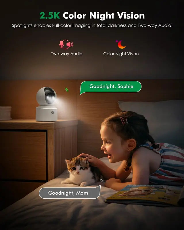 Wireless 2.5K 4MP Pan/Tilt Security Camera with Color Night Vision