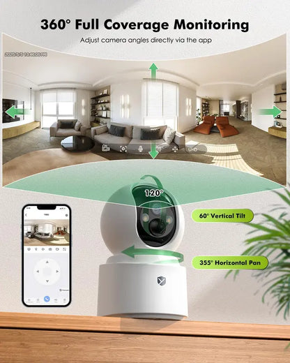 Wireless 2.5K 4MP Pan/Tilt Security Camera with Color Night Vision
